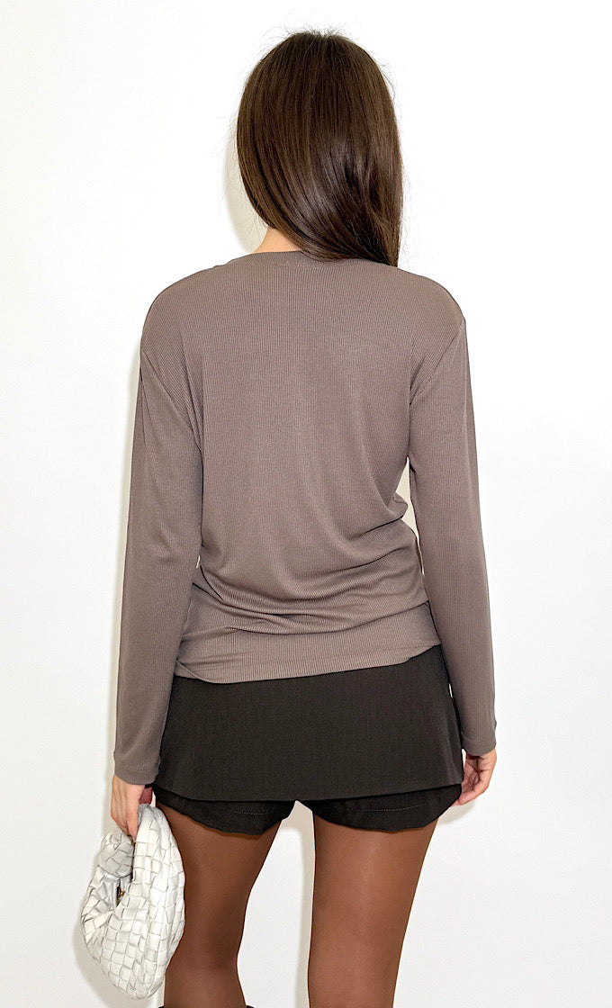 LENA ROUND NECK BROWN SHIRT