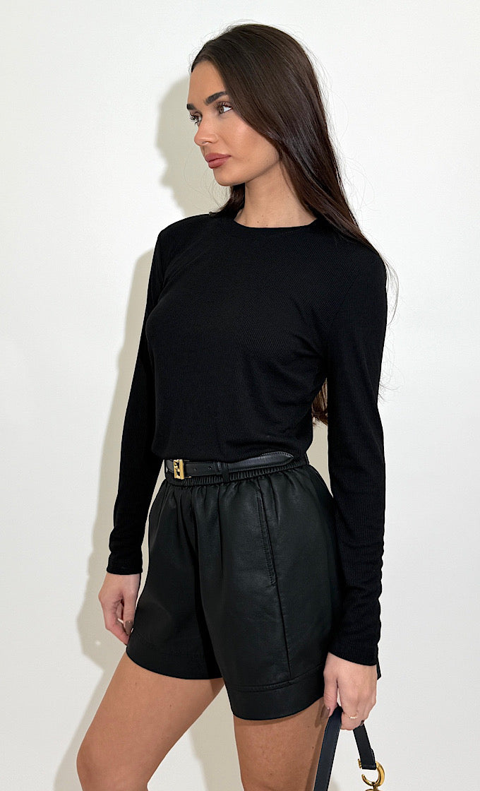 LENA ROUND NECK BLACK SHIRT