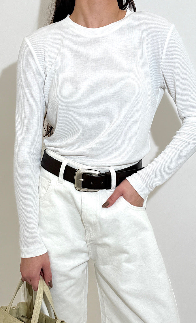 LENA ROUND NECK WHITE SHIRT