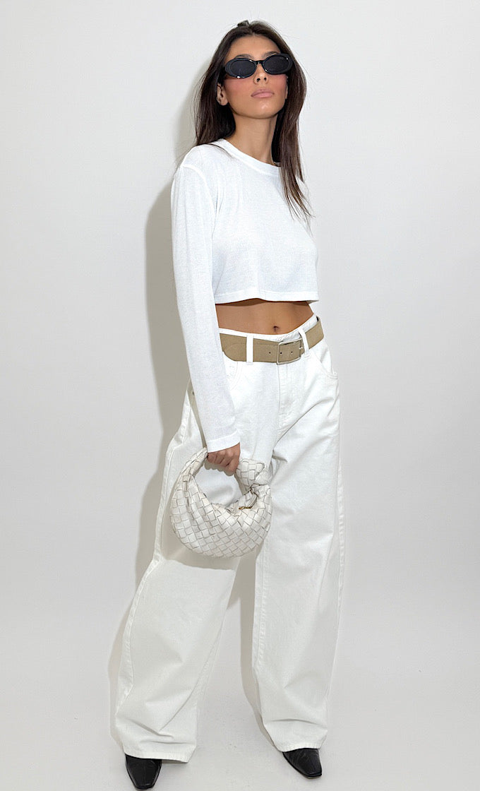 חולצת לורדי מפתח עגול לבנה