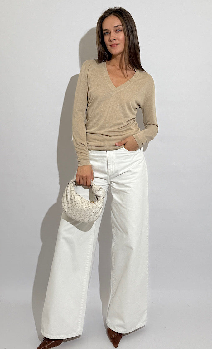 ROCO OFF WHITE V NECK SHIRT