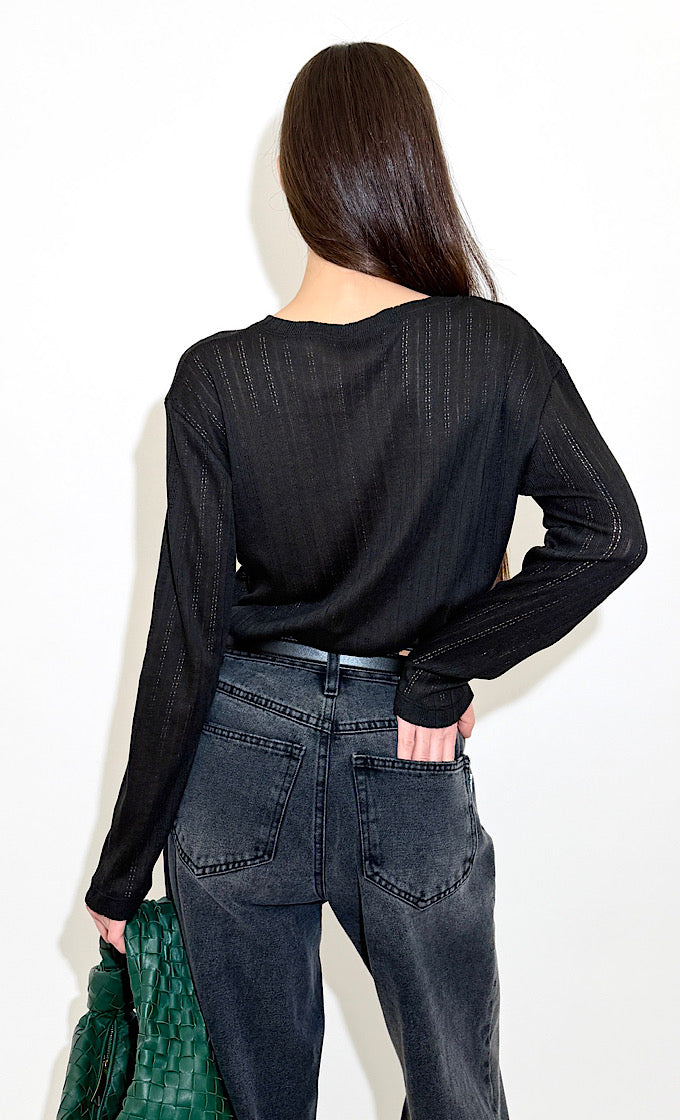 ODELL ROUND NECK BLACK SHIRT