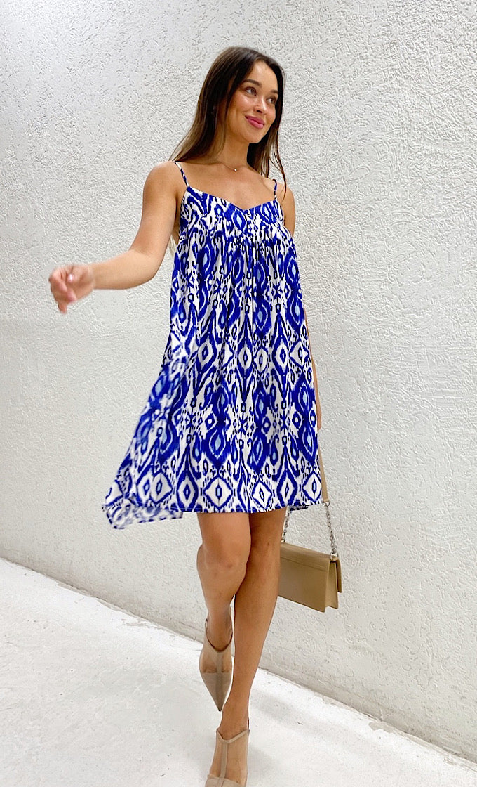 Blue Marley print dress