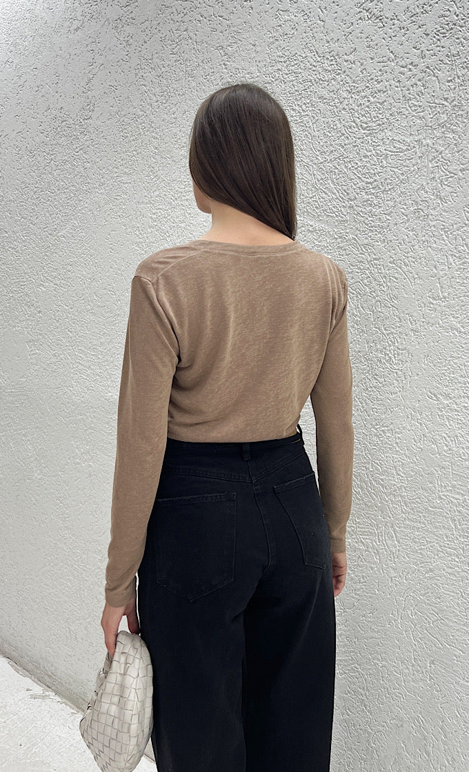 Sabrin Brown V-Neck Shirt