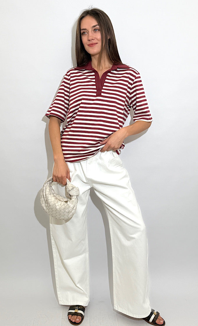 KIARA BURGUNDY STRIPED SHIRT 