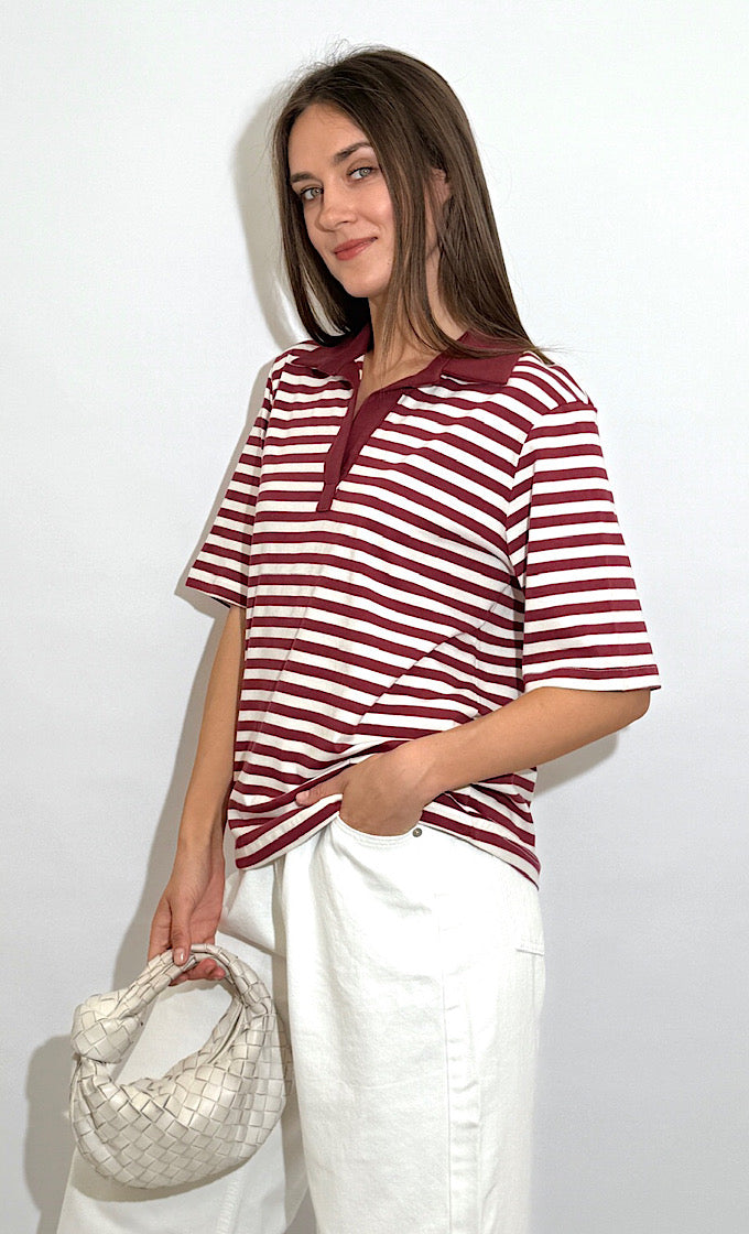 KIARA BURGUNDY STRIPED SHIRT 