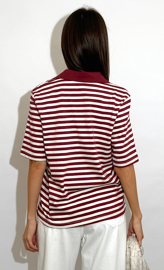 KIARA BURGUNDY STRIPED SHIRT 