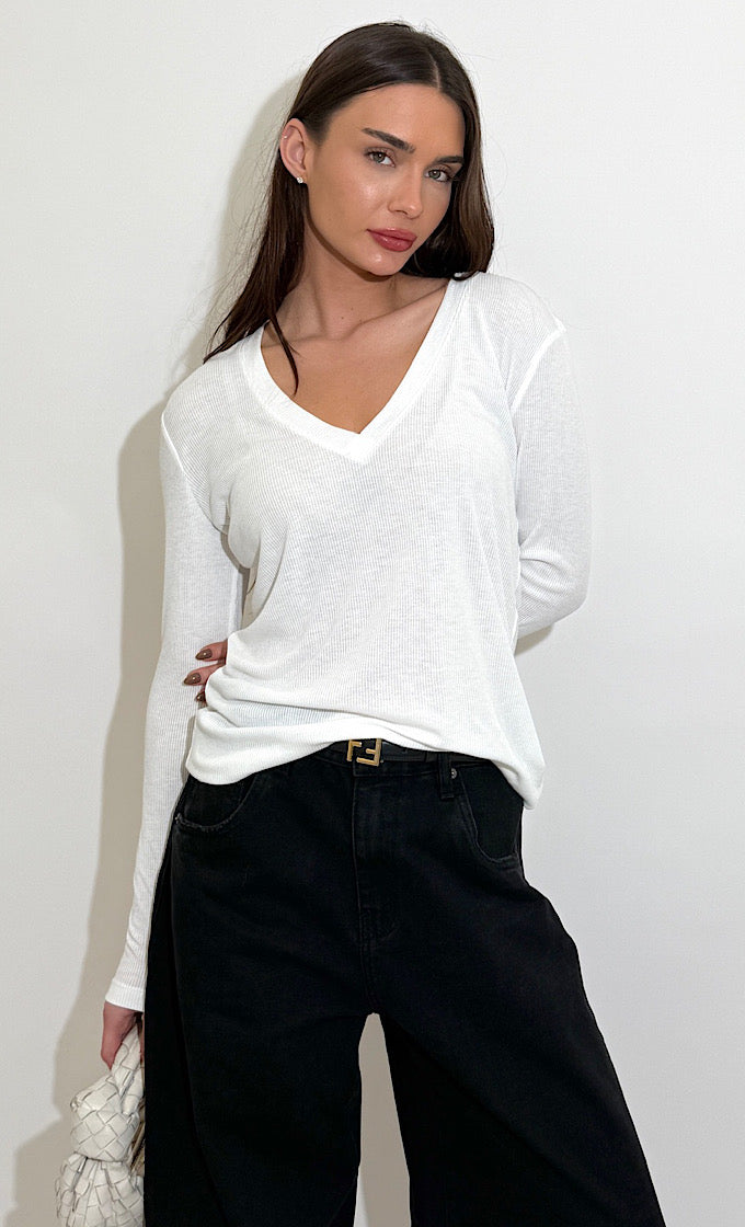 LENA V-NECK WHITE SHIRT 