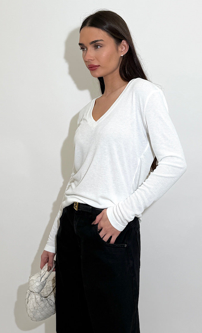 LENA V-NECK WHITE SHIRT 