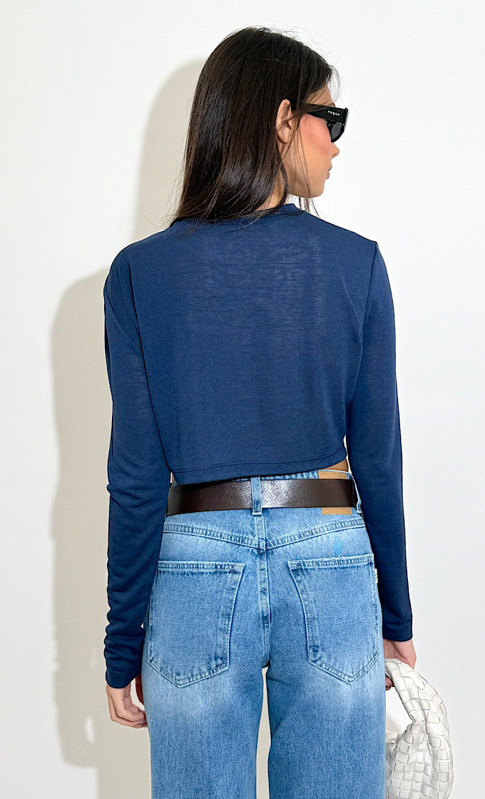 חולצת פלורי מפתח עגול נייבי