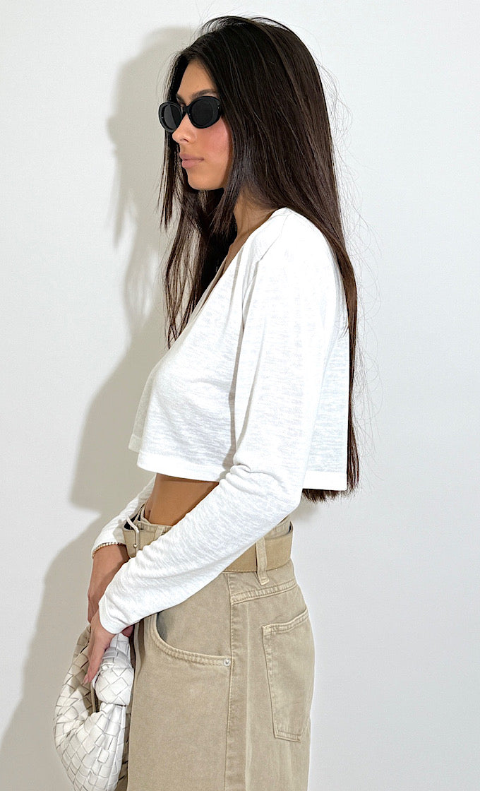 חולצת פלורי מפתח וי לבנה