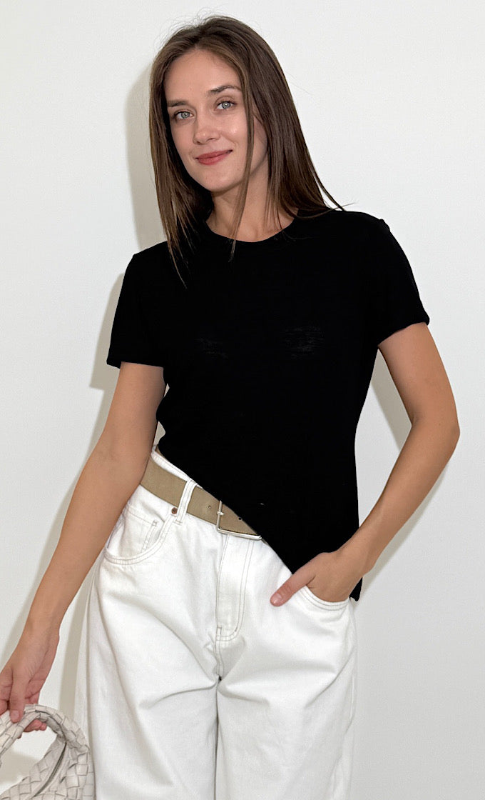NINA BLACK ROUND NECK T-SHIRT 