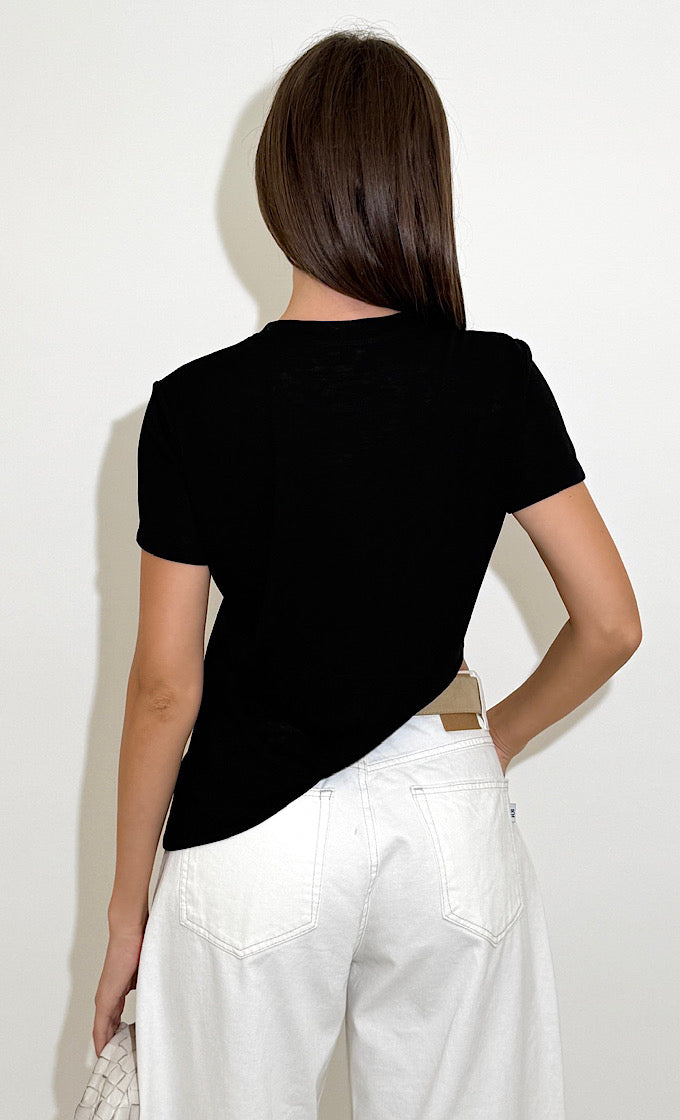 NINA BLACK ROUND NECK T-SHIRT 