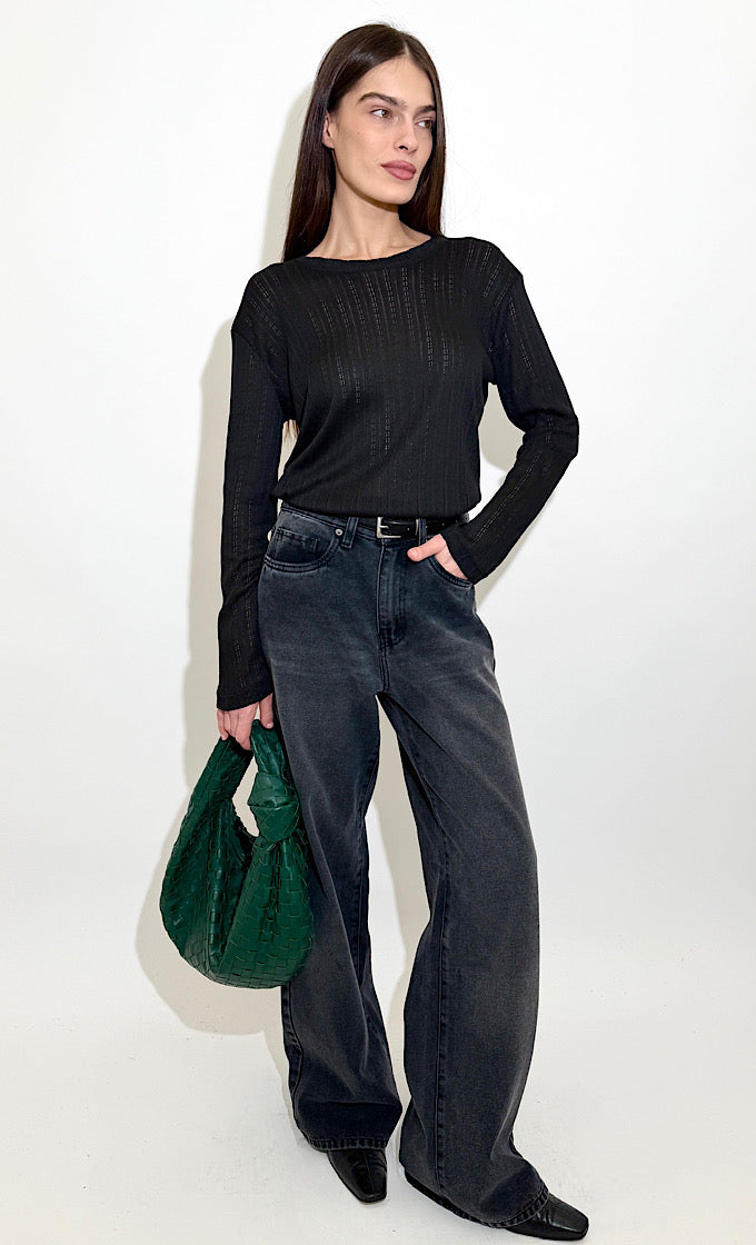 ODELL ROUND NECK BLACK SHIRT 