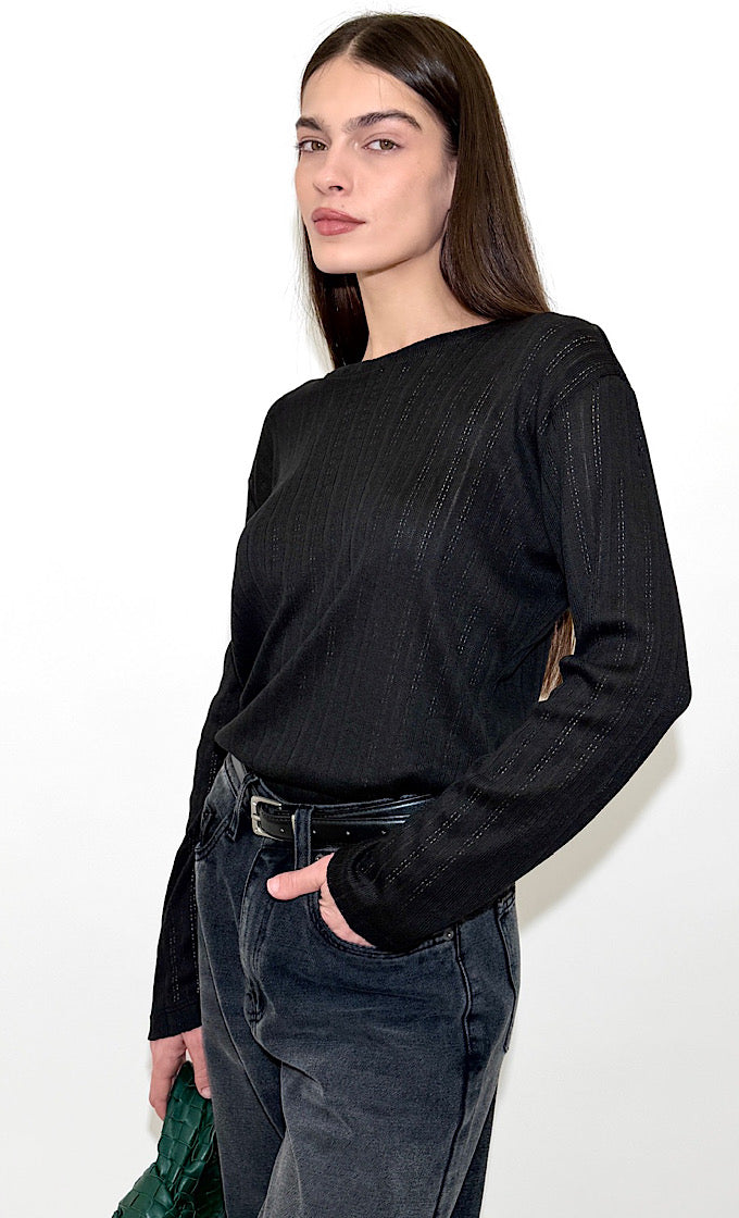 ODELL ROUND NECK BLACK SHIRT 