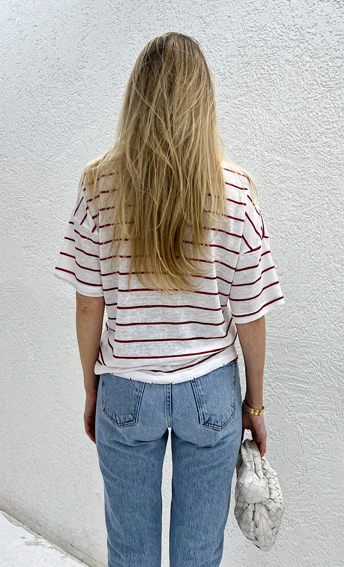 Red striped linen t-shirt